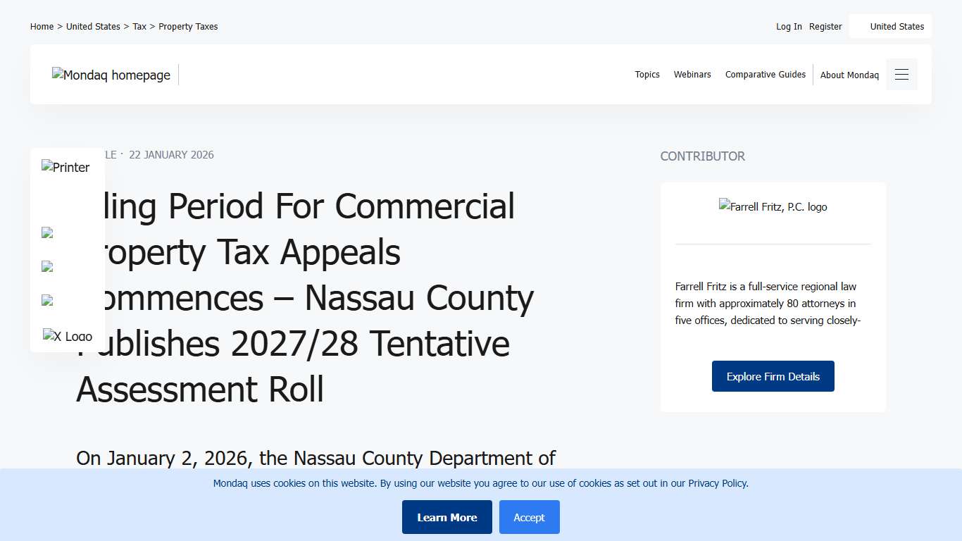 Filing Period For Commercial Property Tax Appeals Commences – Nassau County Publishes 2027/28 Tentative Assessment Roll - Property Taxes - United States